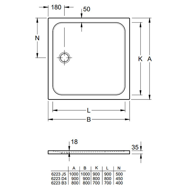 VILLEROY ET BOCH - Villeroy & Boch Lifetime Plus Receveur de douche carré 900 x 900 x 35 mm, Antidérapant, Blanc (6223D401) - large