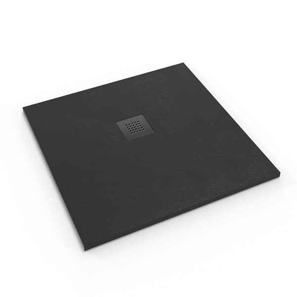 SWISS AQUA TECHNOLOGIES - Swiss Aqua Technologies B-Way Receveur de douche carré 80x80 cm avec siphon, en marbre coulé,  Noir (SATALEK80Q) - large