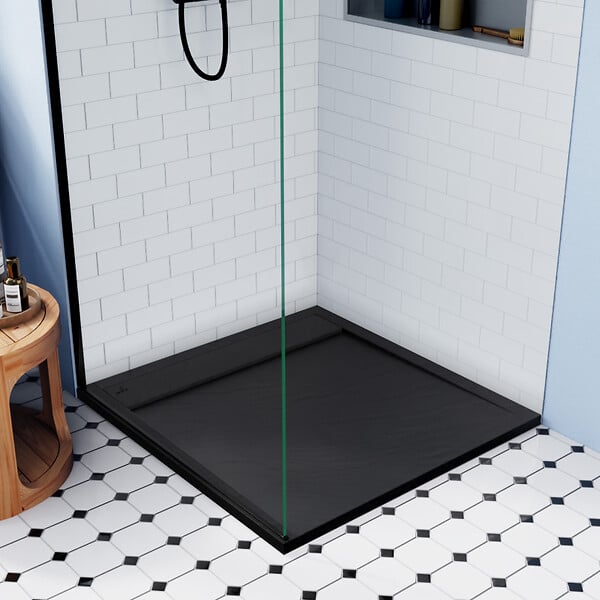 CERAMIA - Ceramia Alda Receveur de douche 90x90cm en pierre de synthèse durable, noir mat (ALD15-9090N) - large