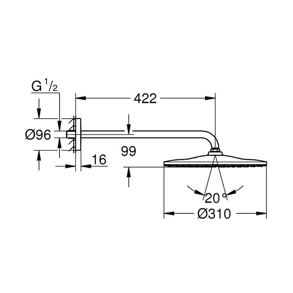 GROHE - Rainshower Mono 310 Set de douche de tête 422 mm, 1 jet, chrome (G26557000) - large