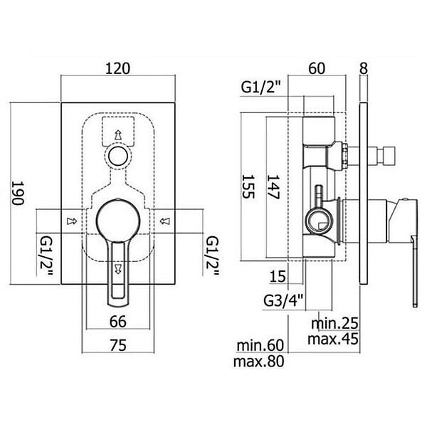 PAFFONI - Paffoni Ringo West Set Façade de douche 2 sorties + Corps d'encastrement, Noir mat (RIN015NO) - large
