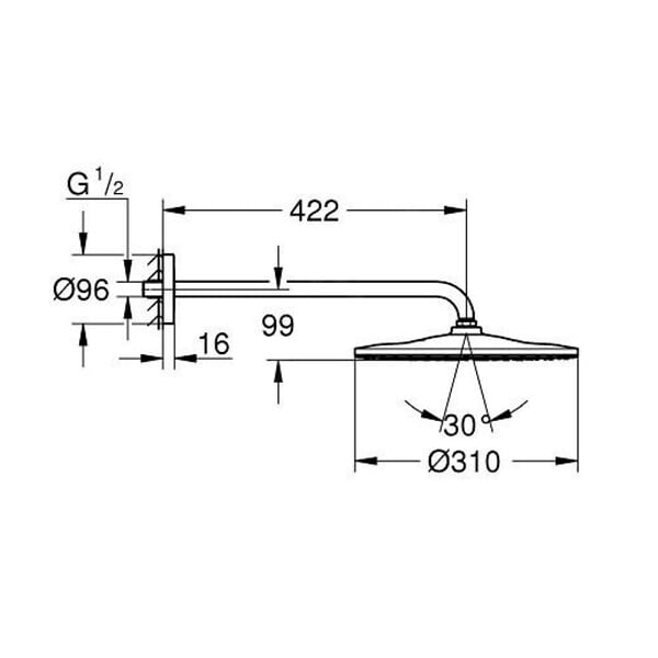 GROHE - Rainshower mono 310  ensemble douche de tête et bras 42,2 cm, 1 jet (G26558000) - large