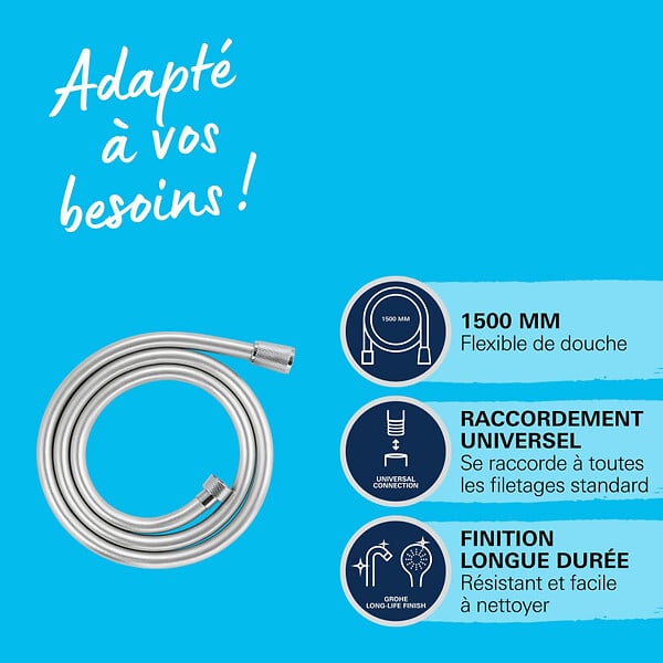 GROHE - Grohe VitalioFlex Silver flexible de douche anti-torsion 150 cm, chrome (G27505001) - large