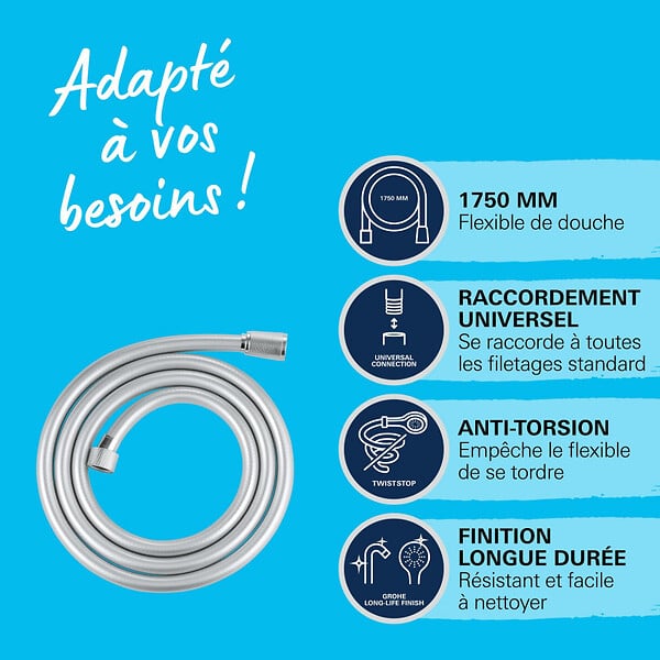 GROHE - VitalioFlex Silver flexible de douche anti-torsion 175 cm, chrome (G27506001) - large