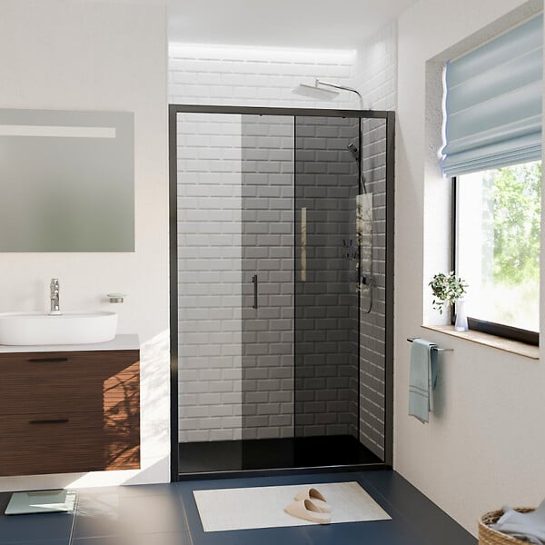 CERAMIA - Ceramia PURA Porte de douche 120x195cm coulissante anticalcaire avec profilés Noir mat (CERAHP120BGG) - large