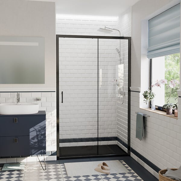CERAMIA - Ceramia PURA Porte de douche 120x195cm coulissante anticalcaire avec profilés Noir mat (CERAHP120B) - large