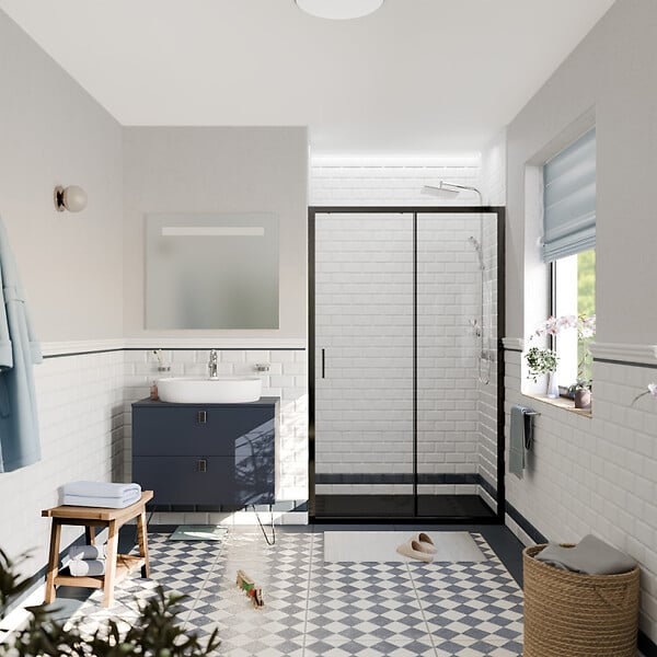 CERAMIA - Ceramia PURA Porte de douche 120x195cm coulissante anticalcaire avec profilés Noir mat (CERAHP120B) - large