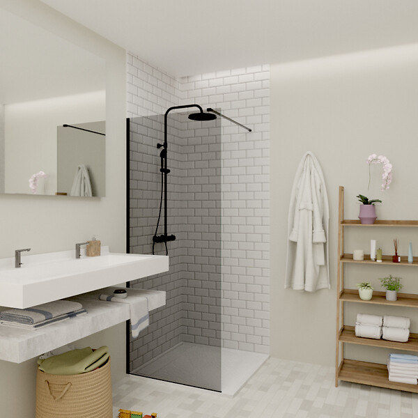 SWISS AQUA TECHNOLOGIES - Swiss Aqua Technologies Walk-in 80x200cm Paroi en verre fumé 8 mm anticalcaire, avec bras et profilés noir mat (SATBWI80KSPRC) - large