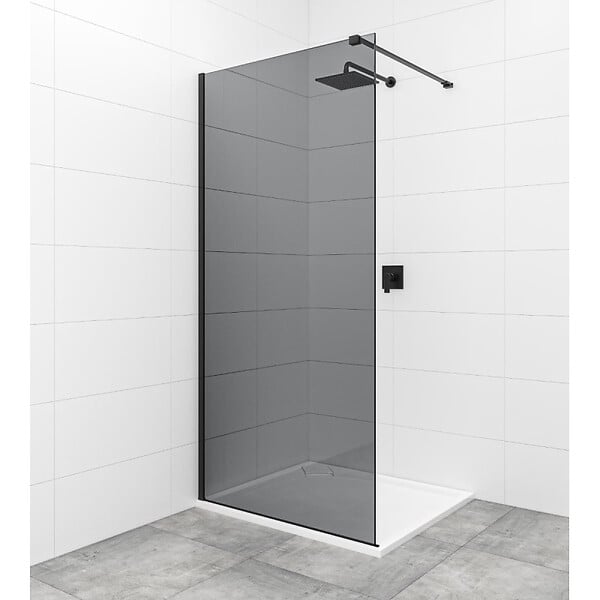 SWISS AQUA TECHNOLOGIES - Swiss Aqua Technologies Walk-in 80x200cm Paroi en verre fumé 8 mm anticalcaire, avec bras et profilés noir mat (SATBWI80KSPRC) - large