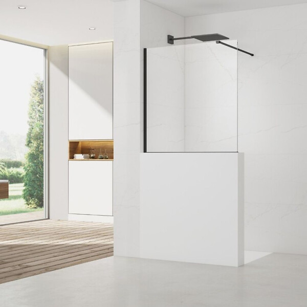 SWISS AQUA TECHNOLOGIES - Swiss Aqua Technologies Pare-muret 100x100cm Paroi en verre Crystal Glass® 8 mm anticalcaire, avec bras et profilés noir mat (SATBWIS100PRC) - large
