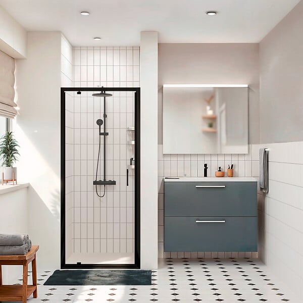 CERAMIA - Ceramia Zenith Porte de douche 90x195cm pivotante anticalcaire avec profilés Noir mat (CERAHZ90B) - large