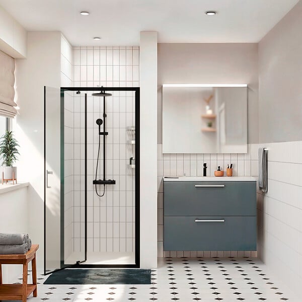 CERAMIA - Ceramia Zenith Porte de douche 90x195cm pivotante anticalcaire avec profilés Noir mat (CERAHZ90B) - large