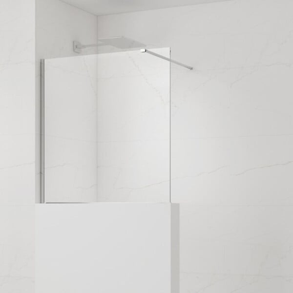 SWISS AQUA TECHNOLOGIES - Swiss Aqua Technologies Pare-muret 100x100cm Paroi en verre Crystal Glass® 8 mm anticalcaire, avec bras et profilés chrome brillant (SATBWIS100PR) - large