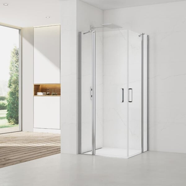 SWISS AQUA TECHNOLOGIES - Swiss Aqua Technologies Fusion Portes de douche acces en angle pivotantes 80x80cm anticalcaire avec profilés chrome brillant (SATFUDP8080-SET) - large