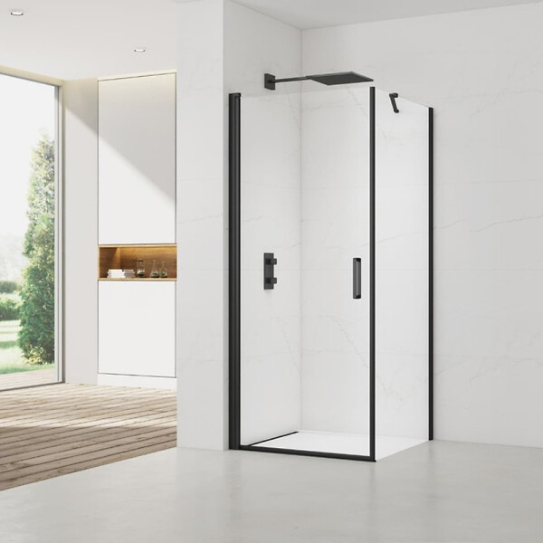 SWISS AQUA TECHNOLOGIES - Swiss Aqua Technologies Fusion ensemble porte pivotante /paroi 100x80cm anticalcaire avec profilés noir mat (SATFUD100S80C-SET) - large