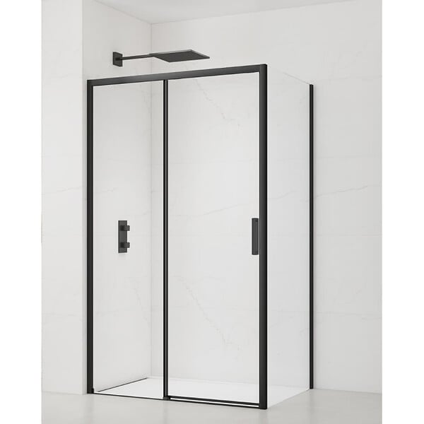 SWISS AQUA TECHNOLOGIES - Swiss Aqua Technologies TEX BB ensemble porte coulissante/paroi 100x80cm anticalcaire avec profilés noir mat (SIKOTEXDBB100S80C) - large