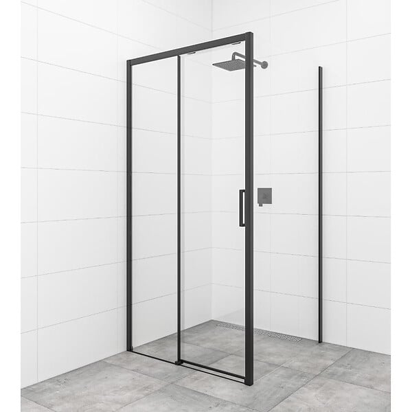 SWISS AQUA TECHNOLOGIES - Swiss Aqua Technologies TEX BB ensemble porte coulissante/paroi 100x80cm anticalcaire avec profilés noir mat (SIKOTEXDBB100S80C) - large