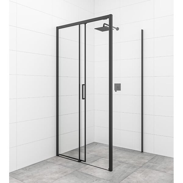 SWISS AQUA TECHNOLOGIES - Swiss Aqua Technologies TEX BB ensemble porte coulissante/paroi 100x100cm anticalcaire avec profilés noir mat (SIKOTEXDBB100S100C) - large