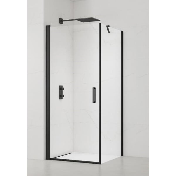 SWISS AQUA TECHNOLOGIES - Swiss Aqua Technologies Fusion ensemble porte pivotante /paroi 100x80cm anticalcaire avec profilés noir mat (SATFUD100S80C) - large