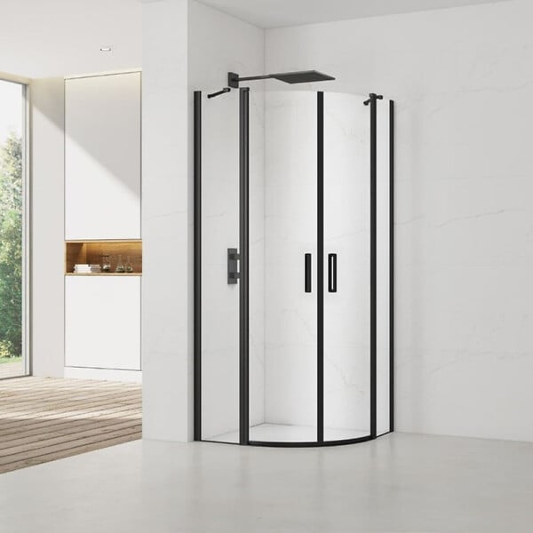 SWISS AQUA TECHNOLOGIES - Swiss Aqua Technologies Set Porte de douche 80x195 cm transparente noir + 2x Poignée pour porte de douche, chrome (SATFUSP80CT-SET) - large