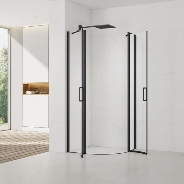 SWISS AQUA TECHNOLOGIES - Swiss Aqua Technologies Set Porte de douche 80x195 cm transparente noir + 2x Poignée pour porte de douche, chrome (SATFUSP80CT-SET) - large