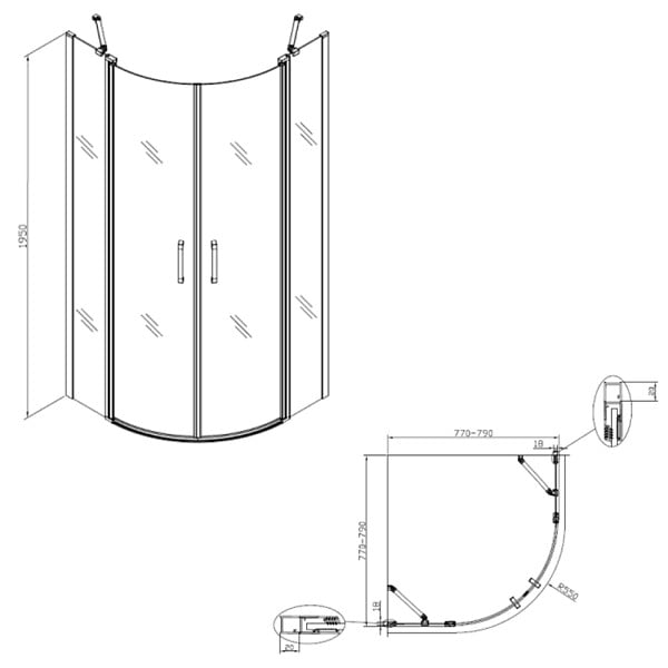 SWISS AQUA TECHNOLOGIES - Swiss Aqua Technologies Set Porte de douche 80x195 cm transparente noir + 2x Poignée pour porte de douche, chrome (SATFUSP80CT-SET) - large