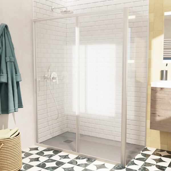 SWISS AQUA TECHNOLOGIES - Swiss Aqua Technologies TEX BB ensemble porte coulissante/paroi 140x80cm anticalcaire avec profilés chrome brillant (TEXDBB140S80-SET) - large
