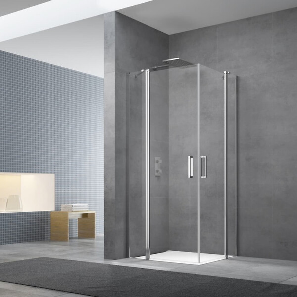 SWISS AQUA TECHNOLOGIES - Swiss Aqua Technologies Fusion Portes de douche acces en angle pivotantes 90x90cm anticalcaire avec profilés chrome brillant (SATFUD9090-SET) - large