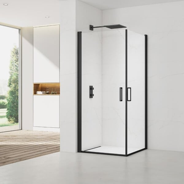 SWISS AQUA TECHNOLOGIES - Swiss Aqua Technologies Fusion Portes de douche acces en angle pivotantes 100x90cm anticalcaire avec profilés noir mat (SATFUD10090C-SET) - large
