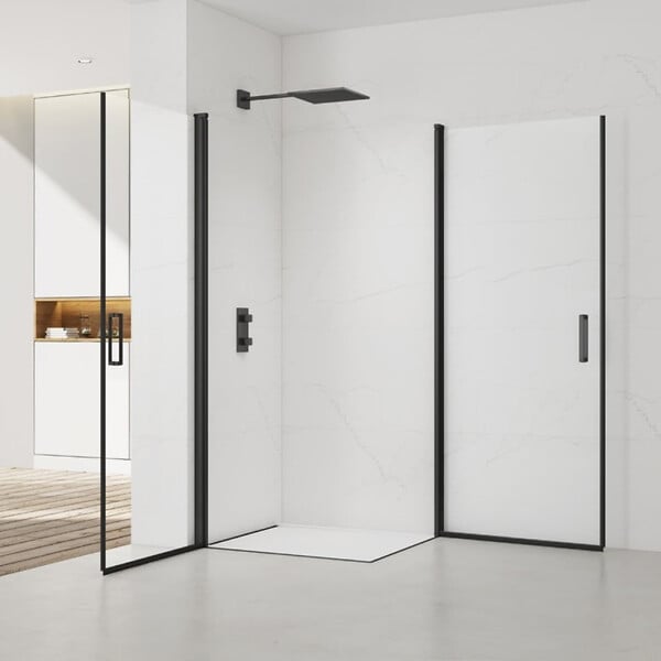 SWISS AQUA TECHNOLOGIES - Swiss Aqua Technologies Fusion Portes de douche acces en angle pivotantes 100x90cm anticalcaire avec profilés noir mat (SATFUD10090C-SET) - large