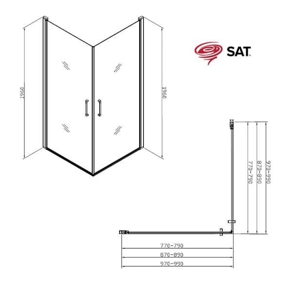 SWISS AQUA TECHNOLOGIES - Swiss Aqua Technologies Fusion Portes de douche acces en angle pivotantes 100x90cm anticalcaire avec profilés noir mat (SATFUD10090C-SET) - large