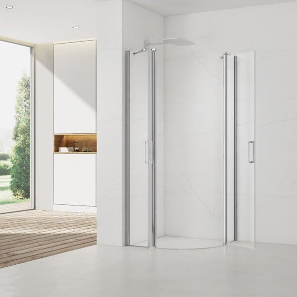 SWISS AQUA TECHNOLOGIES - Swiss Aqua Technologies Set Porte de douche 90x195 cm transparente + 2x Poignée pour porte de douche, chrome (SATFUSP90CRT-SET) - large