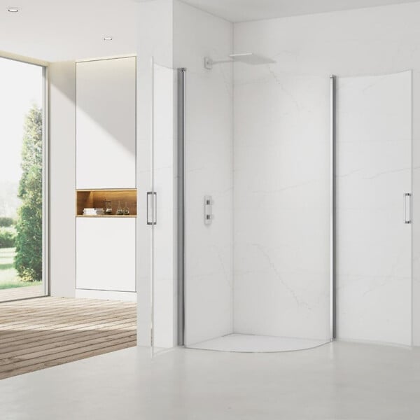 SWISS AQUA TECHNOLOGIES - Swiss Aqua Technologies Set Porte de douche 90x195 cm transparente + 2x Poignée pour porte de douche, chrome (SATFUSP90CRT-SET) - large