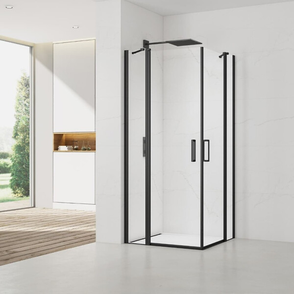 SWISS AQUA TECHNOLOGIES - Swiss Aqua Technologies Fusion Portes de douche acces en angle pivotantes 90x90cm anticalcaire avec profilés noir mat (SATFUDP9090C-SET) - large