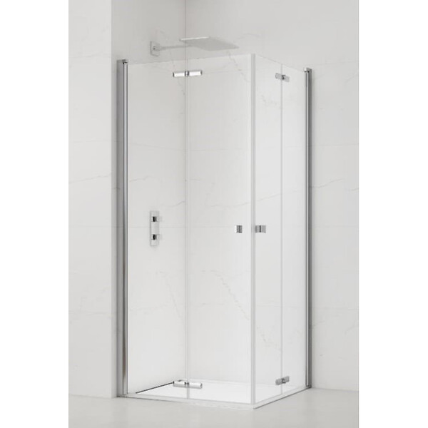 SWISS AQUA TECHNOLOGIES - Swiss Aqua Technologies SAT SK Porte de douche acces en angle pliantes 80x80cm anticalcaire avec profilés chrome brillant (SATSK8080) - large