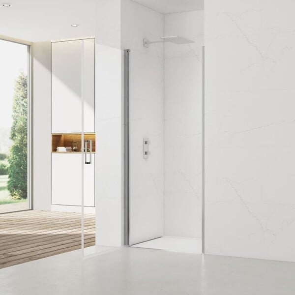 SWISS AQUA TECHNOLOGIES - Fusion ensemble porte pivotante /paroi 100x100cm anticalcaire avec profilés chrome brillant (SATFUD100S100-SET) - large