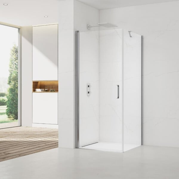 SWISS AQUA TECHNOLOGIES - Swiss Aqua Technologies Fusion ensemble porte pivotante /paroi 80x90cm anticalcaire avec profilés chrome brillant (SATFUD80S90-SET) - large
