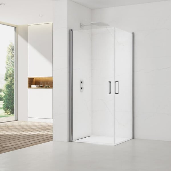 SWISS AQUA TECHNOLOGIES - Swiss Aqua Technologies Fusion Portes de douche acces en angle pivotantes 80x80cm anticalcaire avec profilés chrome brillant (SATFUD8080-SET) - large