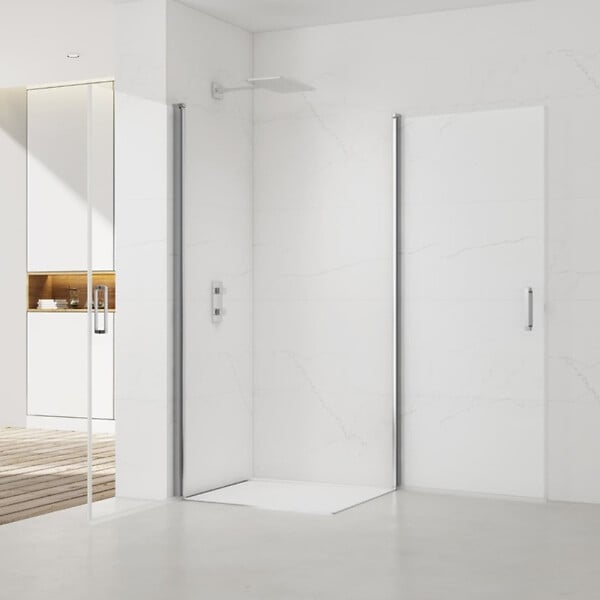 SWISS AQUA TECHNOLOGIES - Swiss Aqua Technologies Fusion Portes de douche acces en angle pivotantes 80x80cm anticalcaire avec profilés chrome brillant (SATFUD8080-SET) - large
