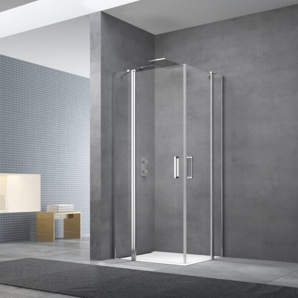 SWISS AQUA TECHNOLOGIES - Swiss Aqua Technologies Fusion Portes de douche acces en angle pivotantes 80x80cm anticalcaire avec profilés chrome brillant (SATFUD8080-SET) - large