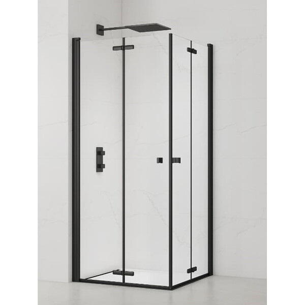 SWISS AQUA TECHNOLOGIES - Swiss Aqua Technologies SAT SK  Porte de douche acces en angle pliantes 90x90cm  anticalcaire avec profilés noir mat (SATSK9090C) - large