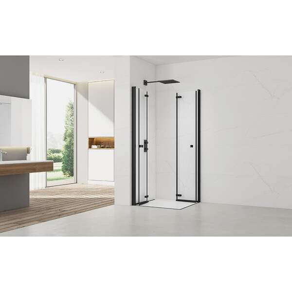 SWISS AQUA TECHNOLOGIES - Swiss Aqua Technologies SAT SK  Porte de douche acces en angle pliantes 90x90cm  anticalcaire avec profilés noir mat (SATSK9090C) - large