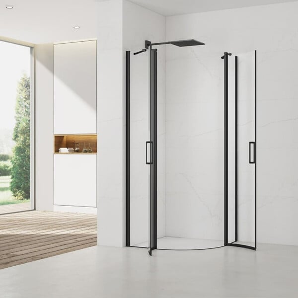 SWISS AQUA TECHNOLOGIES - Swiss Aqua Technologies Set Porte de douche 90x195 cm transparente noir + 2x Poignée pour porte de douche, Noir (SATFUSP90CT-SET) - large