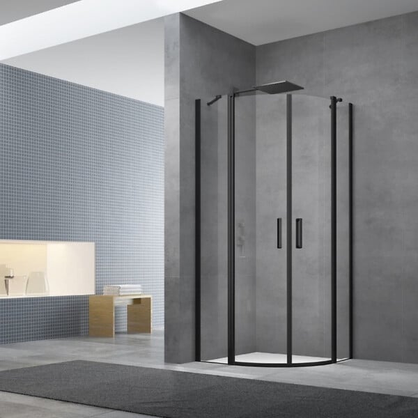 SWISS AQUA TECHNOLOGIES - Swiss Aqua Technologies Set Porte de douche 90x195 cm transparente noir + 2x Poignée pour porte de douche, Noir (SATFUSP90CT-SET) - large