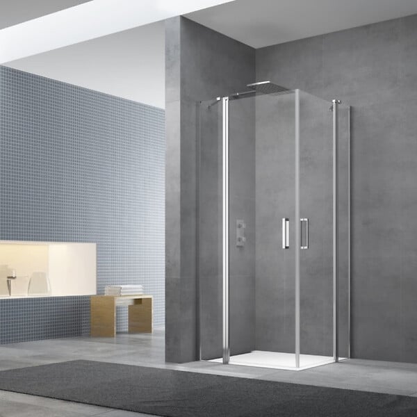 SWISS AQUA TECHNOLOGIES - Swiss Aqua Technologies Fusion Portes de douche acces en angle pivotantes 100x100cm anticalcaire avec profilés chrome brillant (SATFUD100100-SET) - large
