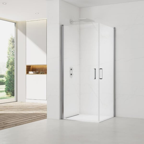 SWISS AQUA TECHNOLOGIES - Swiss Aqua Technologies Fusion Portes de douche acces en angle pivotantes 100x100cm anticalcaire avec profilés chrome brillant (SATFUD100100-SET) - large