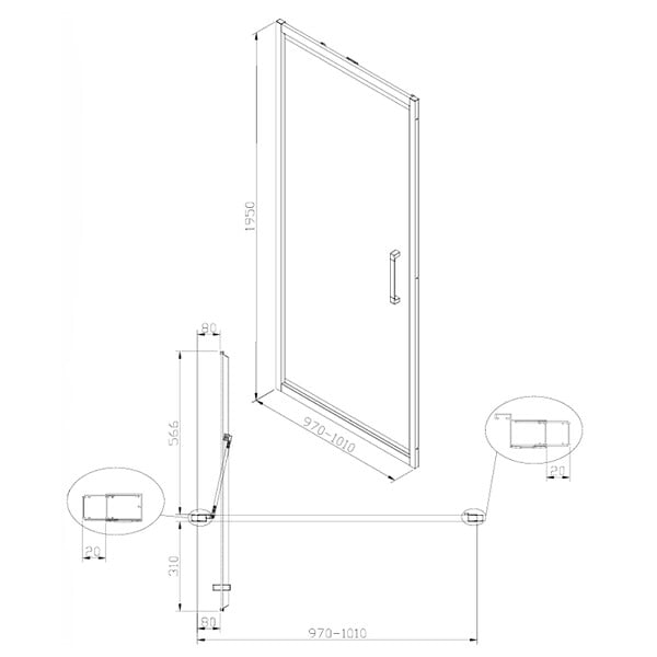 SWISS AQUA TECHNOLOGIES - Swiss Aqua Technologies TEX-C ensemble porte compact/paroi 100x90cm anticalcaire avec profilés chrome brillant (SATTEXC100S90) - large