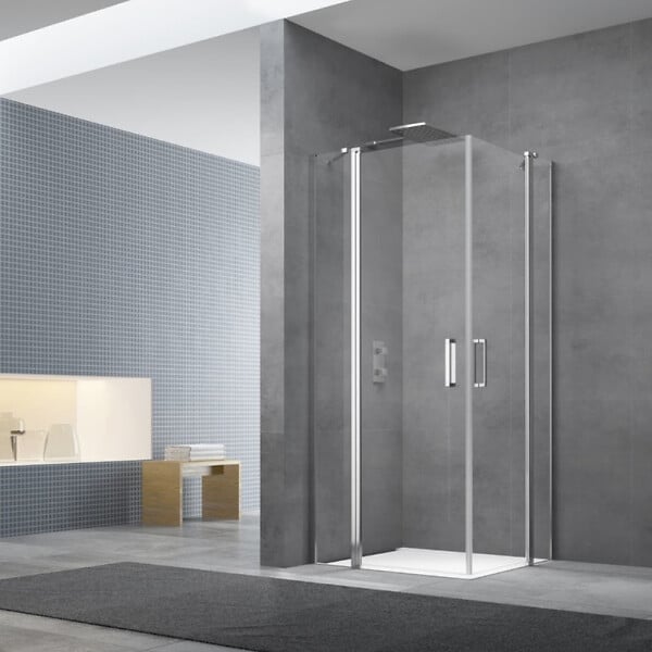 SWISS AQUA TECHNOLOGIES - Swiss Aqua Technologies Fusion Portes de douche acces en angle pivotantes 100x80cm anticalcaire avec profilés chrome brillant (SATFUD10080-SET) - large
