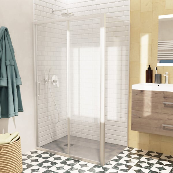SWISS AQUA TECHNOLOGIES - Swiss Aqua Technologies TEX BB ensemble porte coulissante/paroi 120x80cm anticalcaire avec profilés chrome brillant (TEXDBB120S80-SET) - large