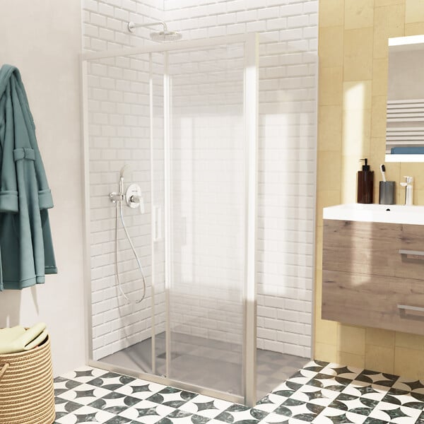 SWISS AQUA TECHNOLOGIES - Swiss Aqua Technologies TEX BB ensemble porte coulissante/paroi 120x80cm anticalcaire avec profilés chrome brillant (TEXDBB120S80-SET) - large